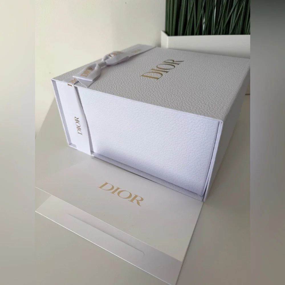 Dior Luxury Gift Box Set White Textured Presentation Box w/ Ribbon & Card New